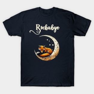 Rockabye fox sleeps in crescent moon with stars T-Shirt